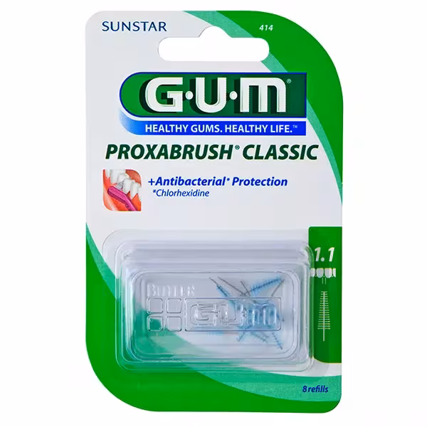 GUM Proxabrush Classic 414 Recharges 1.1mm رؤوس بديلة لفرشاة بين الأسنان 8 unités