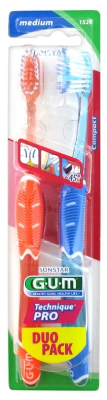 GUM TECHNIQUE PRO COMPACT BROSSE A DENTS MEDIUM DUO PACK REF 1528