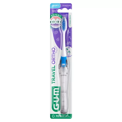 GUM Ortho Travel 125 فرشاة أسنان لتقويم الأسنان قابلة للطي للسفر 1 unité