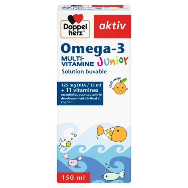 Doppelherz aktiv Omega-3 Multi-Vitamine Junior دعم الدماغ والذاكرة للأطفال 150مل