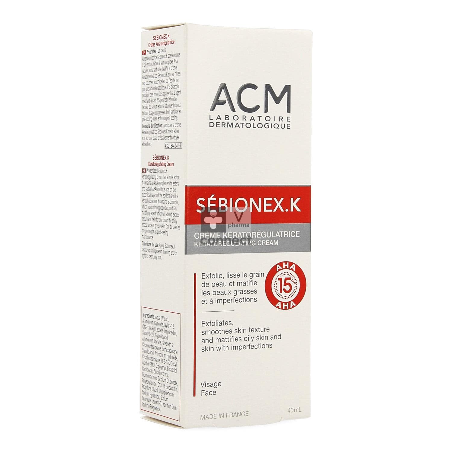 Laboratoire ACM Sébionex K كريم مقشر ومنظم لإفرازات الدهون 40ml
