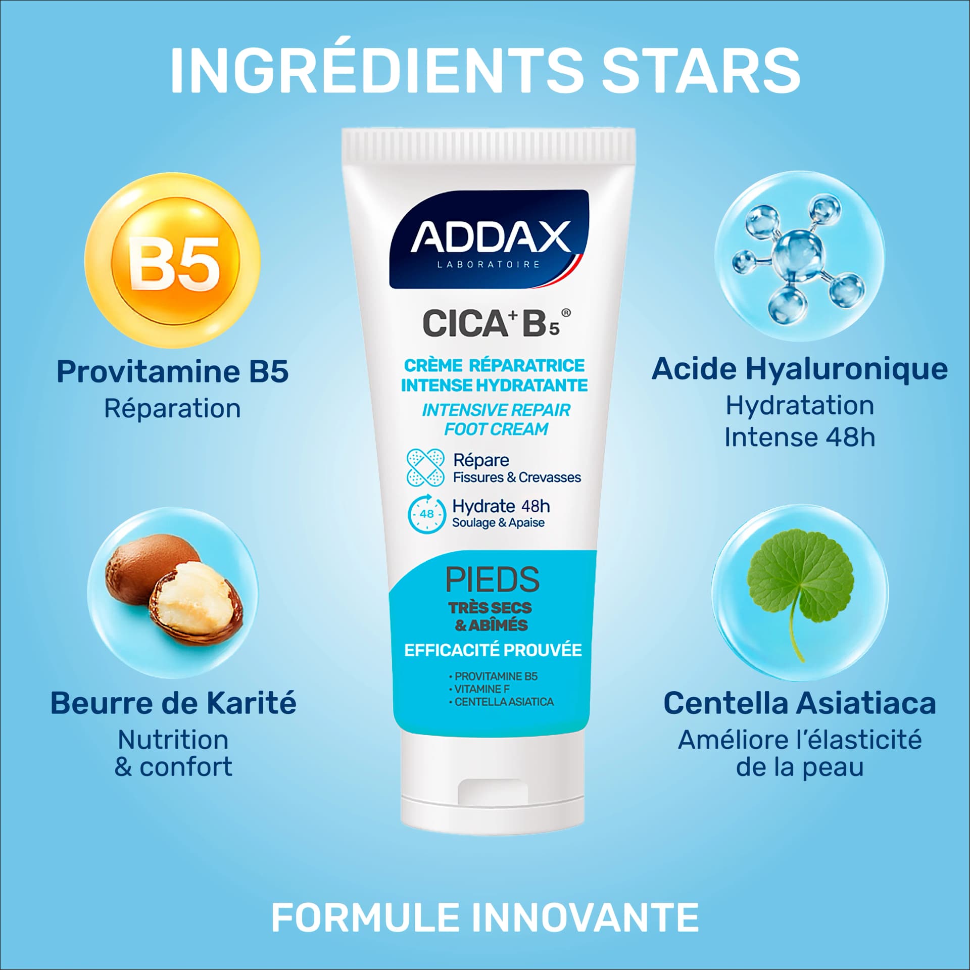 Addax Cica+ B5 كريم مرمم ومكثف للأقدام شديدة الجفاف والمتشققة 50ml