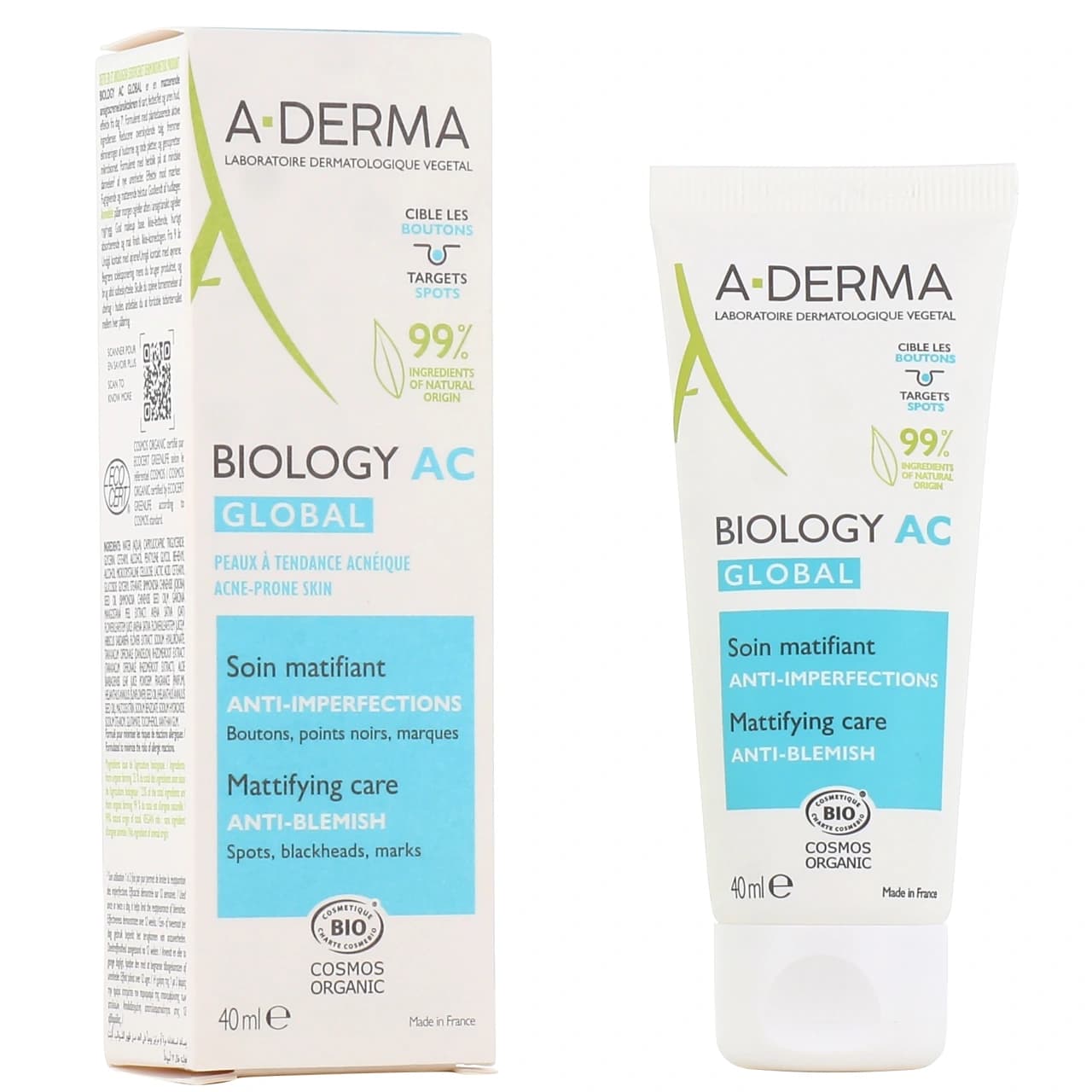 A-Derma BIOLOGY-AC Global كريم مرطب ومطفي مضاد للشوائب الشديدة 40ml