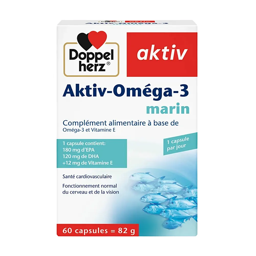Doppelherz aktiv Aktiv-Oméga-3 marin كبسولات زيت السمك غنية بالأوميغا 3 والڤيتامين E 60 gélules