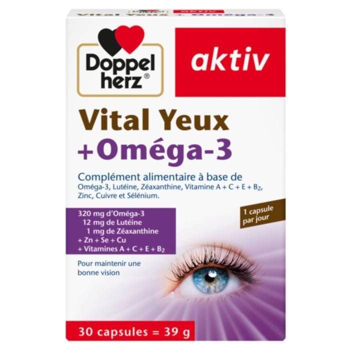 Doppelherz aktiv Vital Yeux + Oméga-3 مكمل غذائي لدعم صحة العين والرؤية 30 كبسولة