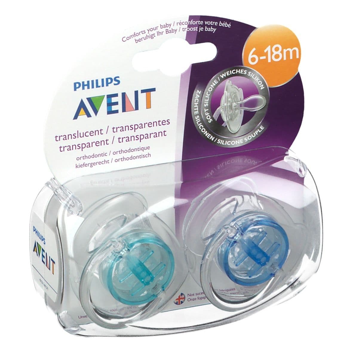 Philips Avent Classic لهاية كلاسيكية شفافة للأطفال 6-18 شهر Lot de 2