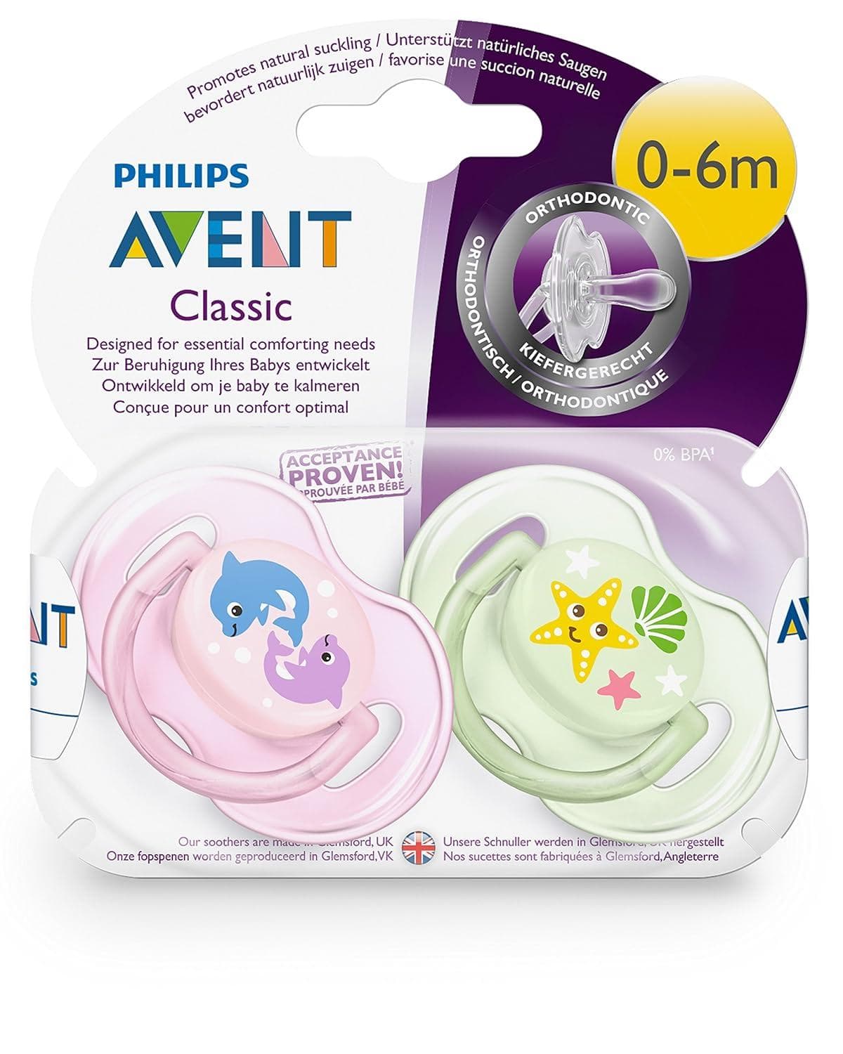 Philips Avent Classic Pacifier SCF196/18 لهاية كلاسيكية مزخرفة للأطفال من 0 إلى 6 أشهر 2 pcs