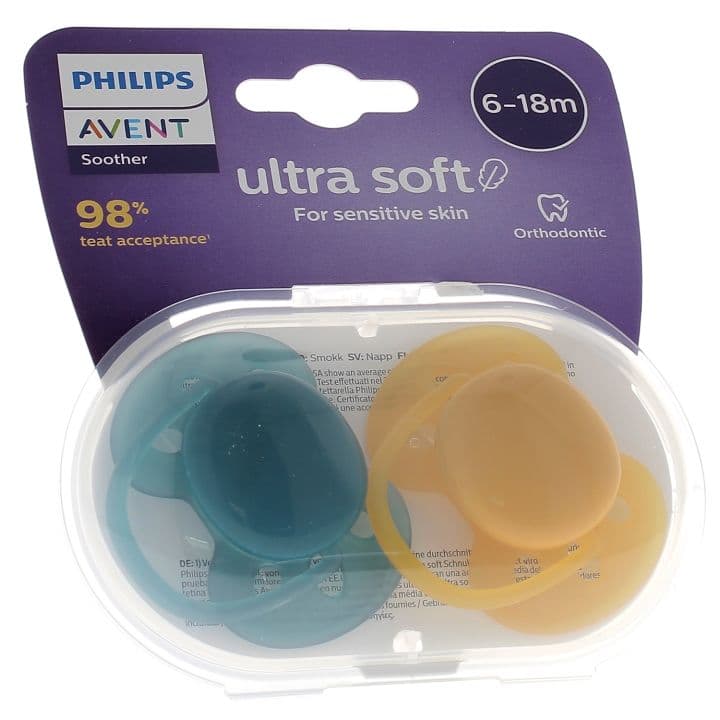 Philips Avent Sucettes Translucides 6-18M لهاية سيليكون شفافة لتقويم الأسنان خالية من البيسفينول أ Lot de 2
