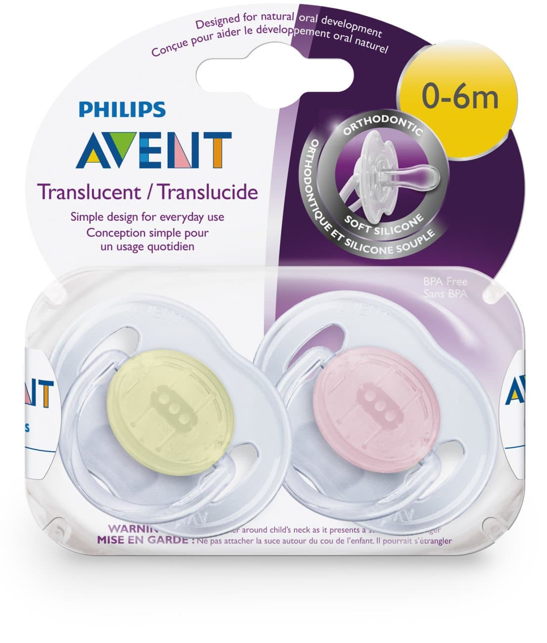 Philips Avent Sucettes Transparentes SCF170/68 لهاية كلاسيكية شفافة للأطفال 0-6 أشهر Lot de 2
