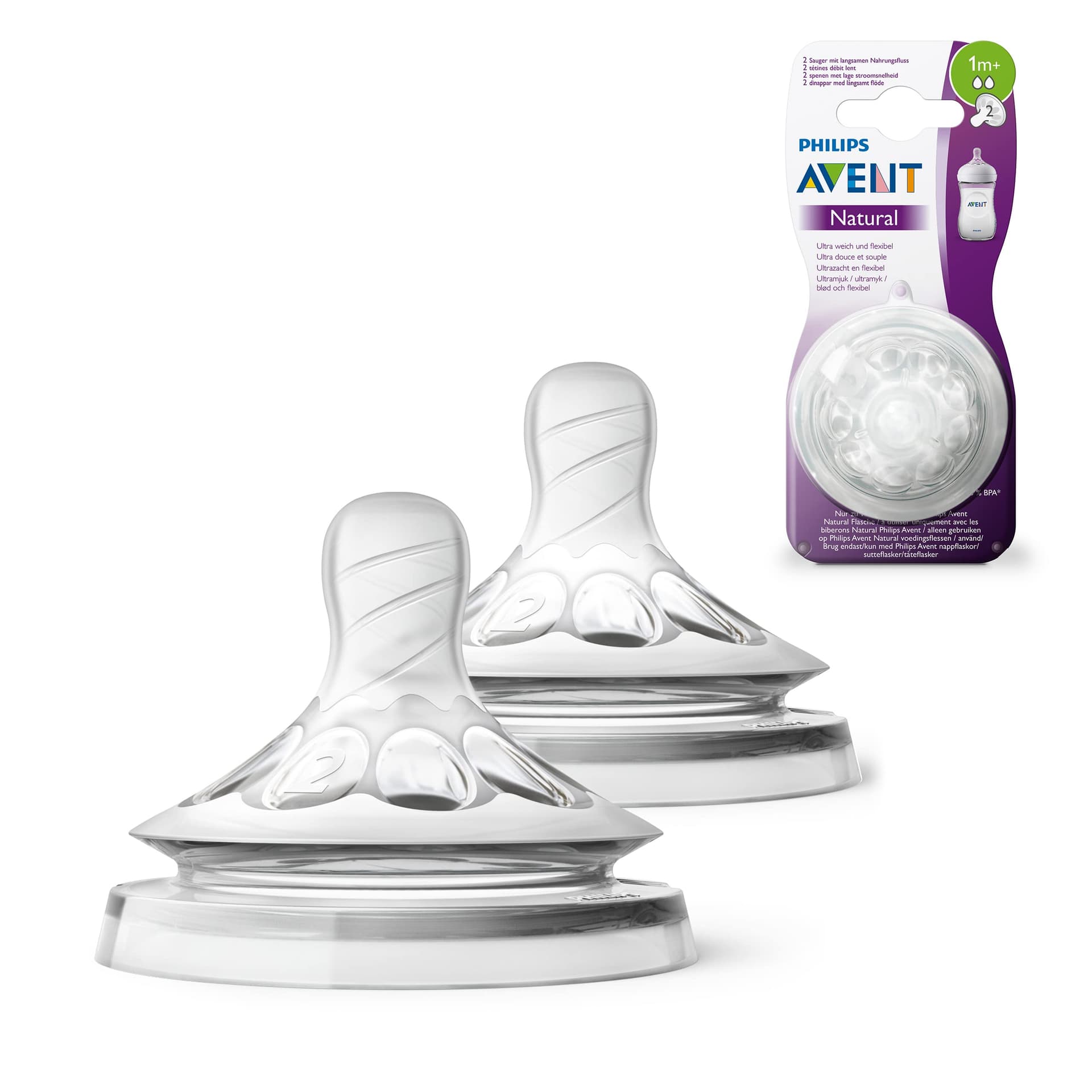 Philips Avent Natural حلمات تدفق بطيء +1 شهر قطعتين
