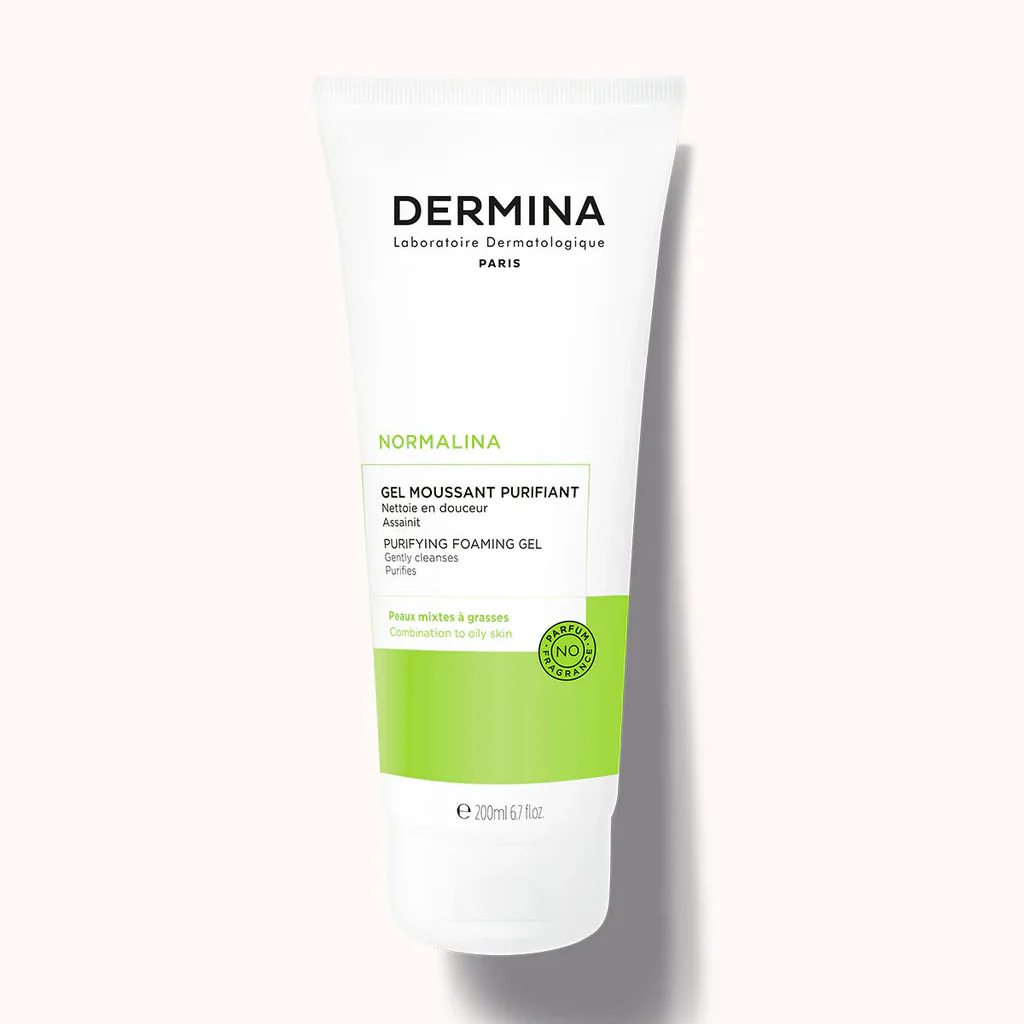 Dermina Normalina جل رغوي مطهر ومنظف للبشرة المختلطة إلى الدهنية 200ml