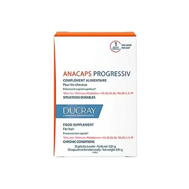 Ducray Anacaps Progressiv مكمل غذائي لمكافحة تساقط الشعر المزمن 30 كبسولة
