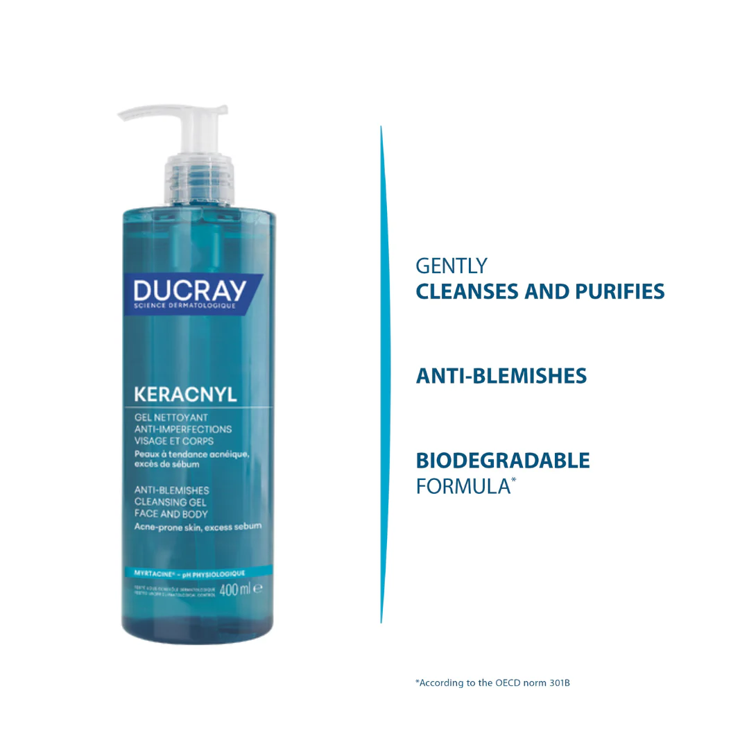 Ducray Keracnyl Gel Moussant جل رغوي منظف للوجه والجسم 200ml