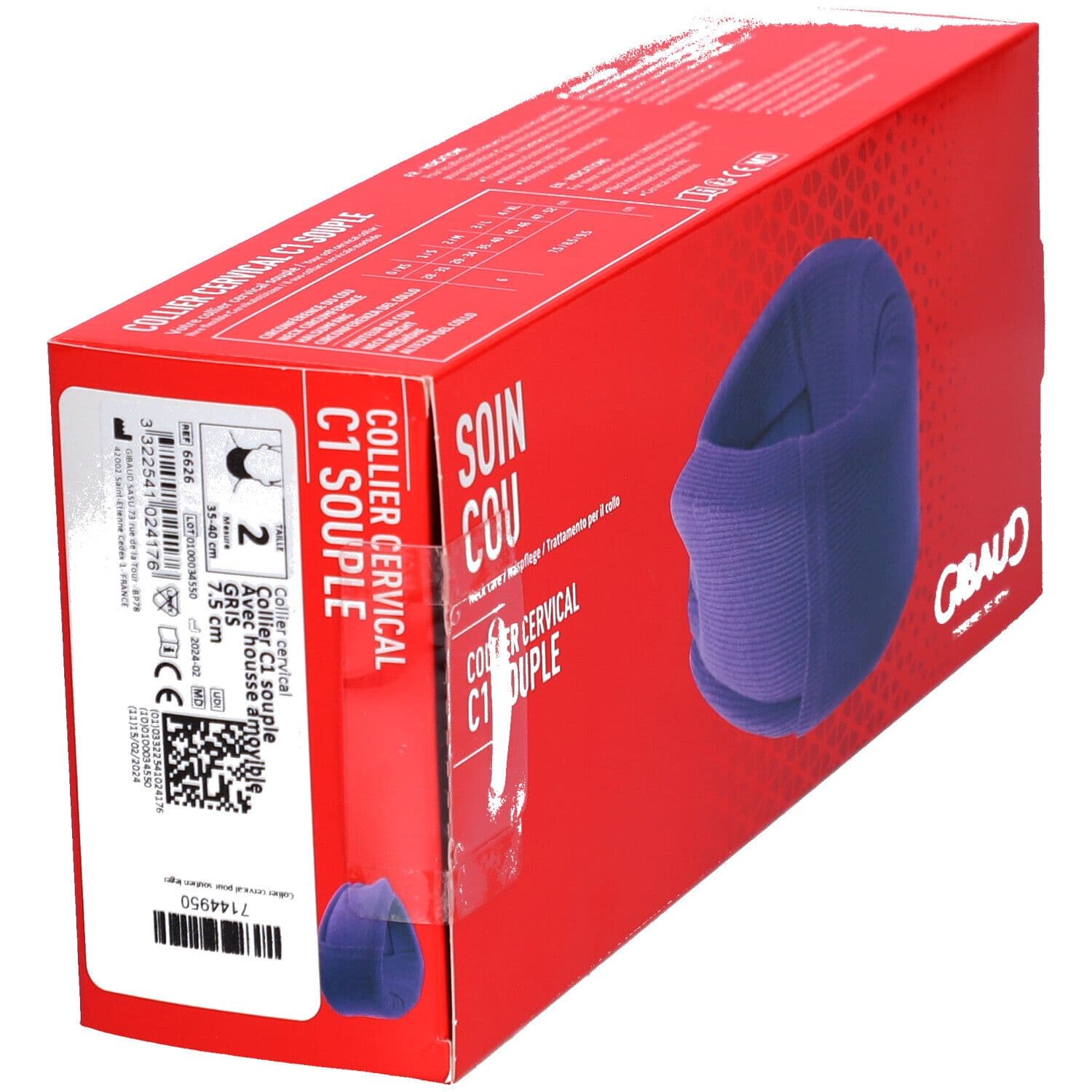 GIBAUD COLIER CERVICAL C1 SOUPLE GRIS TAILLE 2