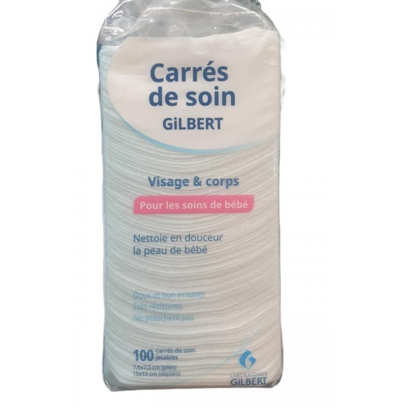 Gilbert Carrés de Soin Visage & Corps مربعات فائقة النعومة لتنظيف وجه وجسم الطفل 100 قطعة