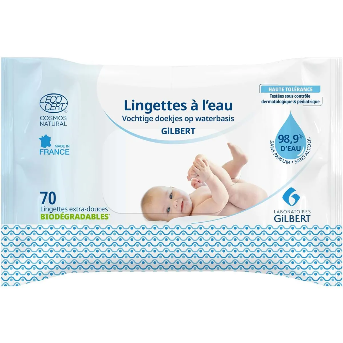Laboratoires Gilbert Lingettes à l'Eau مناديل مبللة مائية منظفة للأطفال 70 lingettes