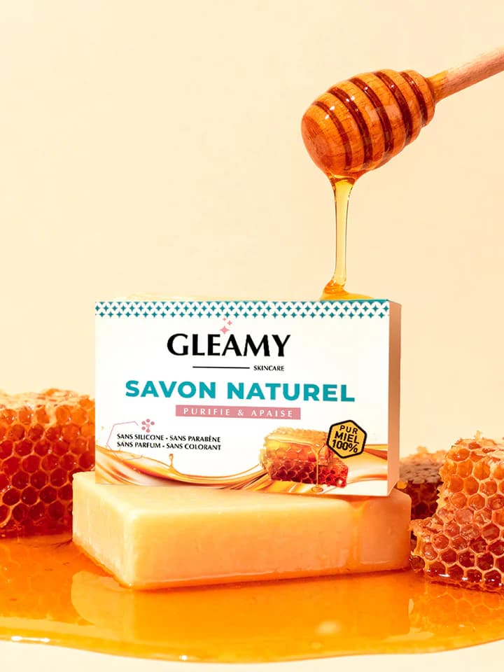 Gleamy Savon Naturel Purifiant et Apaisant صابون طبيعي منقي ومهدئ بالعسل واللوز 100g