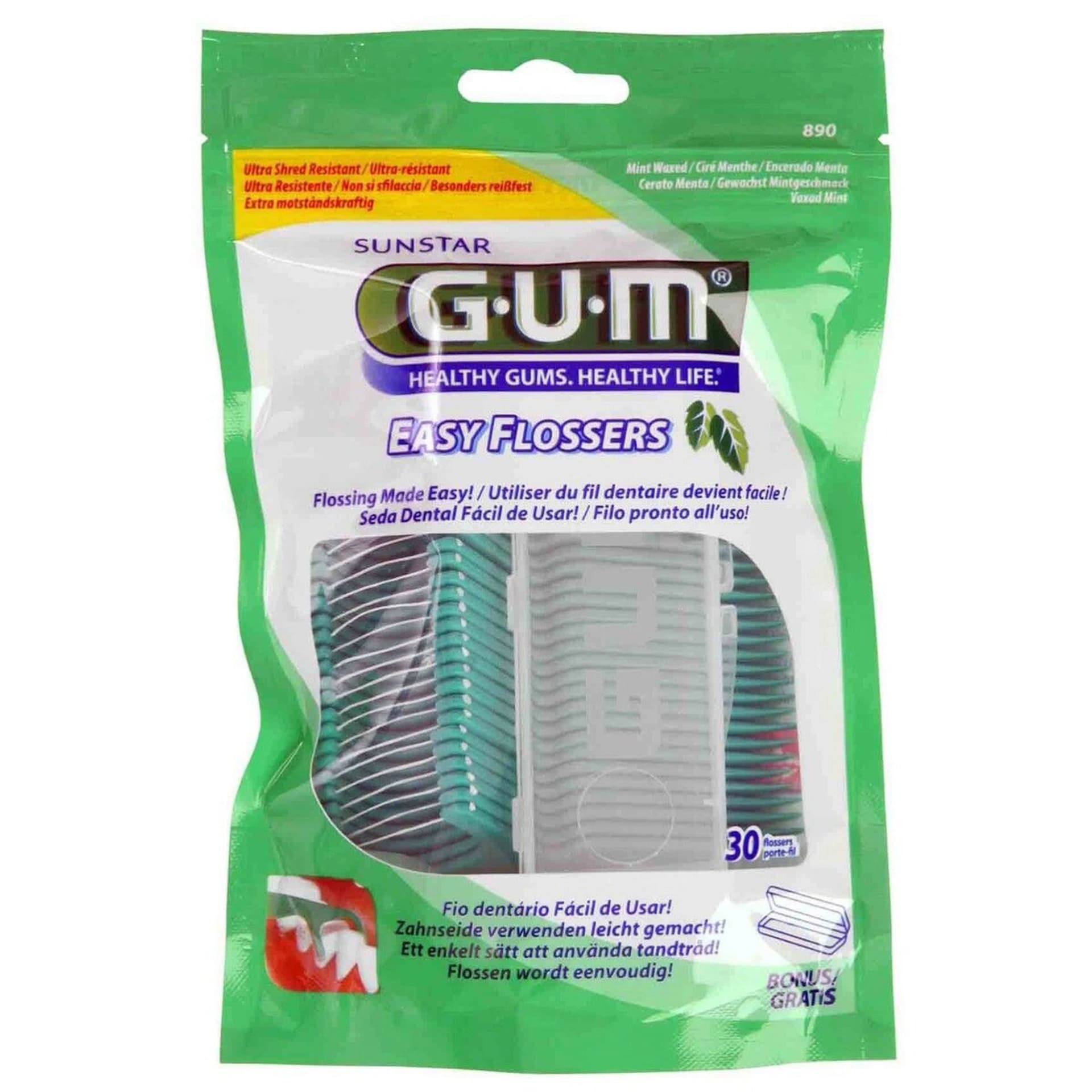 GUM Easy-Flossers خيط أسنان مدمج بحامل 30 قطعة