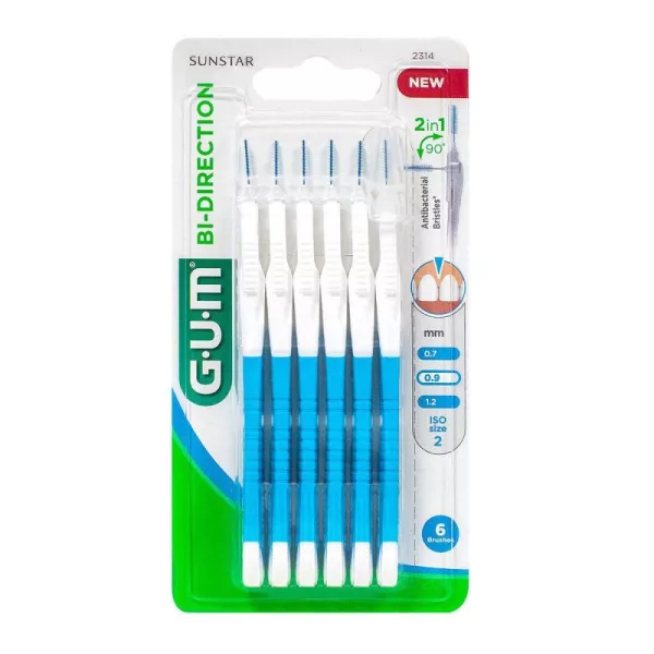 GUM Bi-Direction 2314 فرشاة تنظيف بين الأسنان 0.9mm 6 قطع