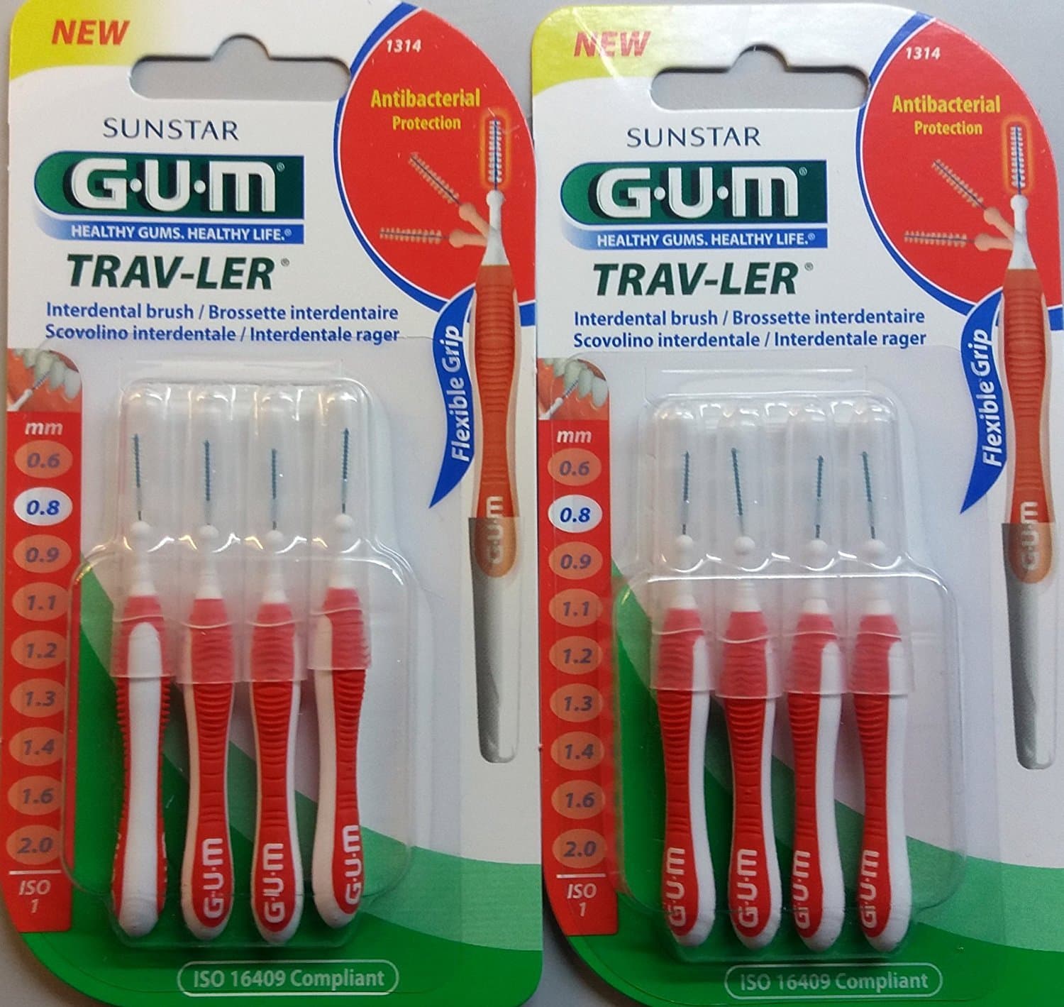 GUM Trav-Ler 0.8mm فرشاة بين الأسنان فائقة الدقة 4 قطع