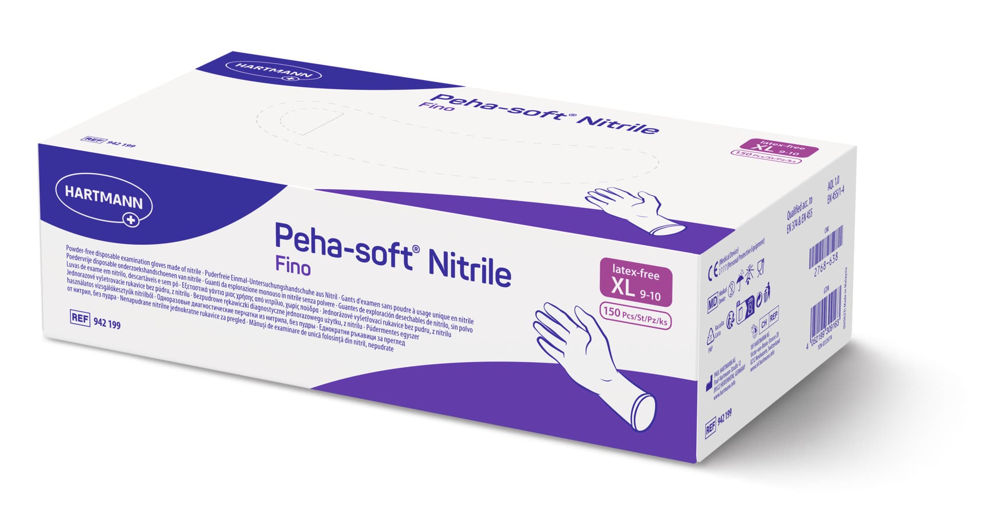 Hartmann Peha-soft Nitrile Fino قفازات فحص طبية خالية من اللاتكس 150 وحدة