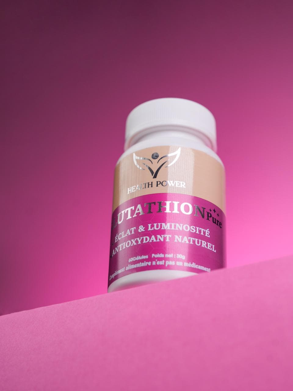 Health Power Glutathion Pure مكمل الجلوتاثيون النقي لتفتيح البشرة ومقاومة الأكسدة 60 Gélules