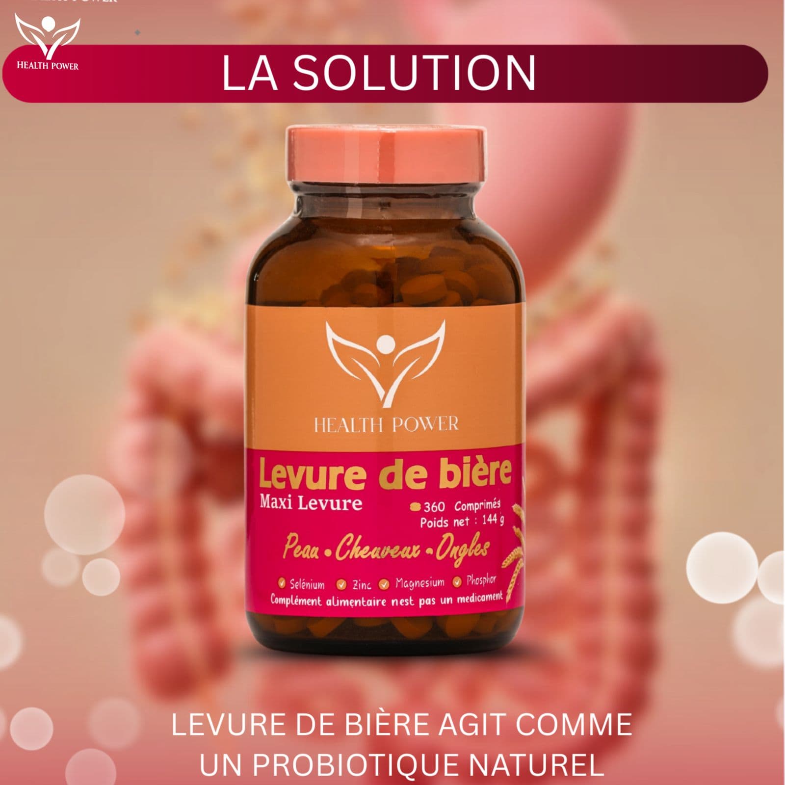 Health Power Levure de Bière مكمل غذائي لتقوية الشعر والأظافر ونضارة البشرة 360 comprimés