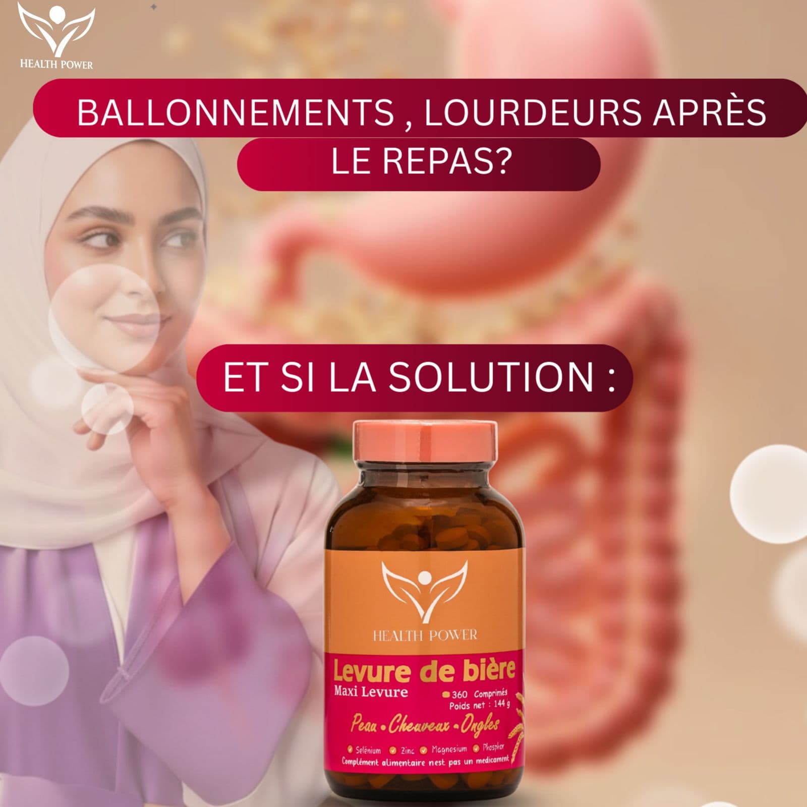 HEALTH POWER Levure de Bière مكمل غذائي لتقوية الشعر والأظافر 360 Comprimés